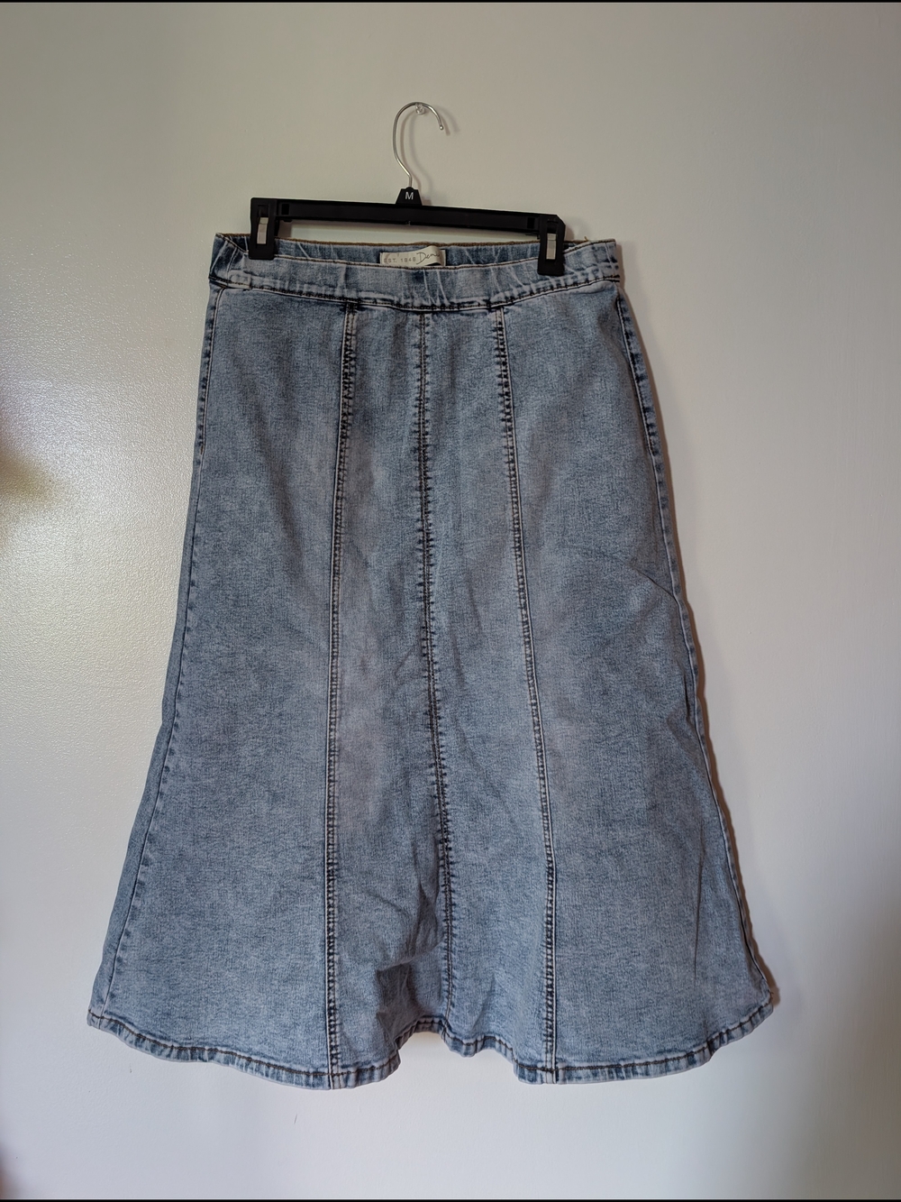 Women’s Washed Denim Panel A-Line Skirt - Light Blue